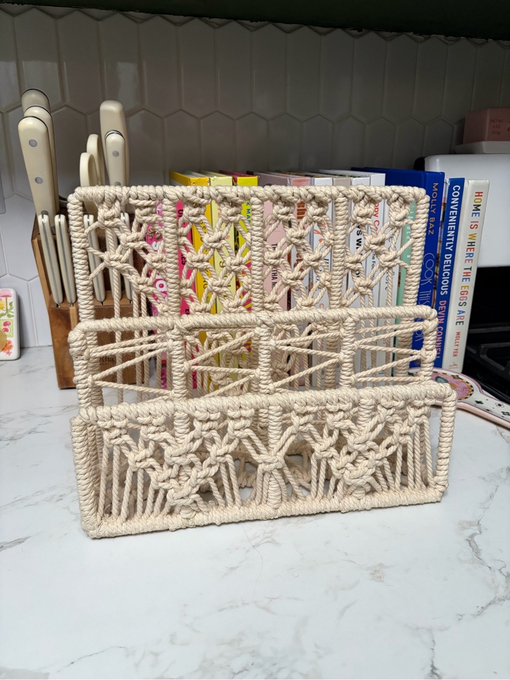 Handwoven Macrame letter/mail Organizer - Natural Cotton